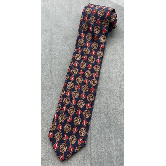 Cade Fincia Milano Silk Men's Tie Italy Classic Blue Red Geometric Pattern - Picture 3 of 5